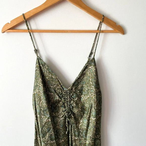 Zara Satin Effect Paisley Slip Mini Dress Green Gold Size Medium - Picture 6 of 10